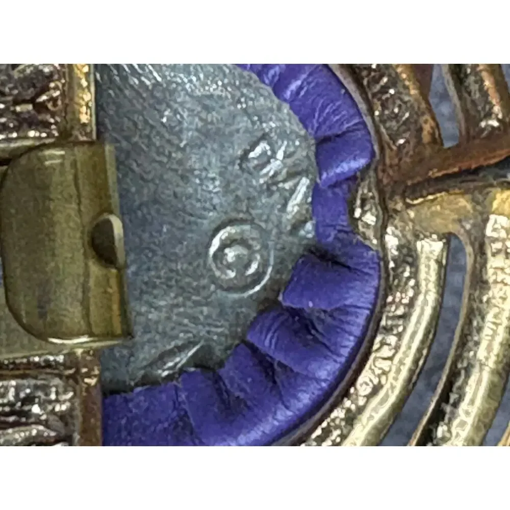 Vintage Day Lor Purple / Gold belt Oval Buckle with Leather accent Sz 30/32